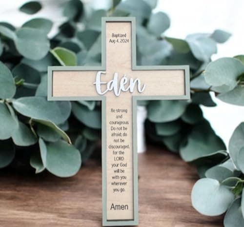 WEIYOUDP Personalized Wooden Baptism Cross,Custom Kid Name Cross,Baby Shower,Nursery Easter Decor,Baptism Gift,First Christening Gift for Girls and Boys — view 2