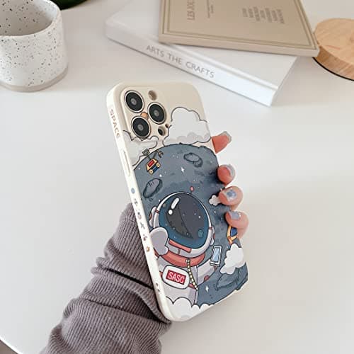 Yonds Queen for iPhone 16 Pro Cute Case, Cool Cartoon Astronaut Planet Moon Space Design Stylish Soft TPU Bumper Shockproof Anti-Slip Protector Fashion Case (White Moon, iPhone 16 Pro) — view 3