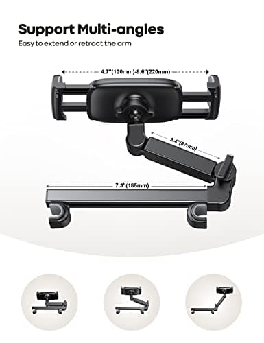 Lamicall Car Headrest Tablet Holder - [Extension Arm] Adjustable iPad Car Mount for Back Seat, Road Trip Essentials for Kids, 4.7-11" Tablet iPad Pro, Air, Mini, Galaxy, Fire, Black — view 4