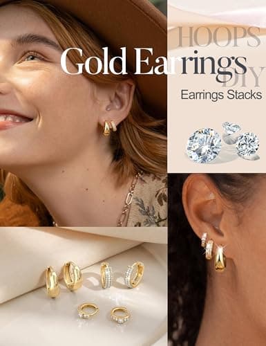 LOLIAS Small Chunky Hoop Earrings for Women, Non-Tarnish, Hypoallergenic, Huggie Silver Earring Stacks Set for Sensitive Ears, Multiple Piercing Jewelry, Lightweight, Classic 14K Gold Plated, 3 Pairs — view 5
