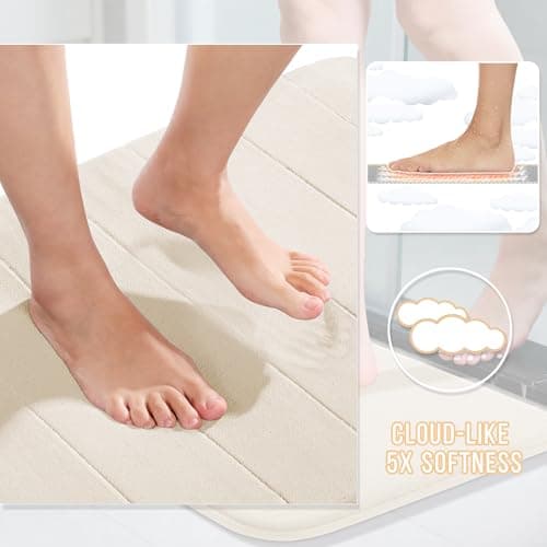 Yimobra Memory Foam Toilet Bath Mat U-Shaped, Soft and Comfortable, Super Water Absorbent, Non-Slip, Thick, Machine Wash Bathroom Commode Contour Rug, 24 X 20 Inches (24 X 20 Inches, Cream) — view 3