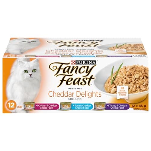 Fancy Feast Wet Cat Food, Cheddar Delights Variety Pack 3 Flavours - 85 g Can (12 Pack)