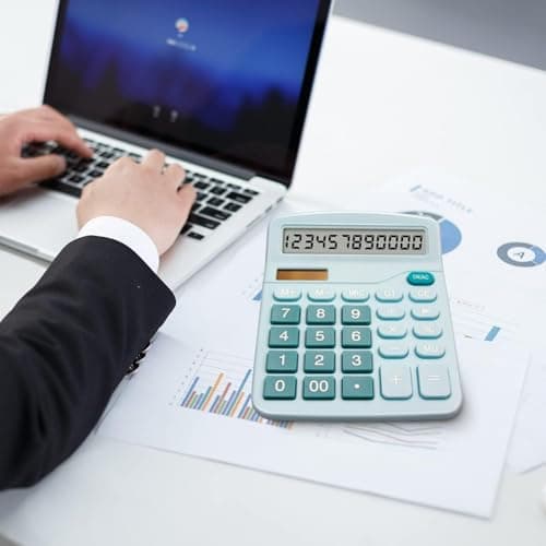 Calculator Large LCD Display Financial Desktop Calculator 12-Digit Big Number Accounting Calculator with Big Buttons Solar Battery Dual Power for Office Home Business Blue