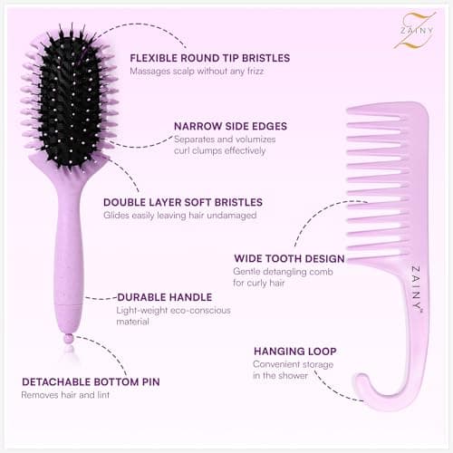 ZAINY Curly Hair Brush Defining 2PC Set with Styling Comb, Curling Brush for Wavy Hair, Hairbrush for Curly Hair Detangler, Volume Curl Brush, Curl Defining Products for Women, Kids, Toddlers & Men — view 3