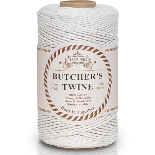 Butchers Twine for Cooking, Baking & Crafts - Food Safe Kitchen Twine for Tying Meat, Trussing Turkey, Roasting, Sausage Making - Strong Cotton Rope for Garden, Crafts & Packing, 328ft 2mm(Beige)