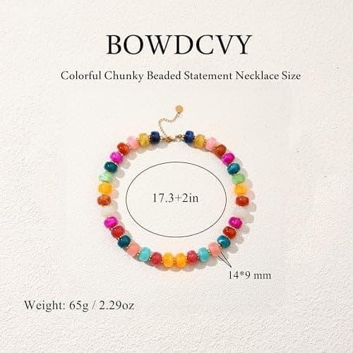 Bowdcvy Chunky Beaded Statement Necklace for Women Trendy Colorful Boho Resin Bead Choker Necklaces Summer Handmade Jewelry Gifts Accessories (Colorful - 1) — view 5