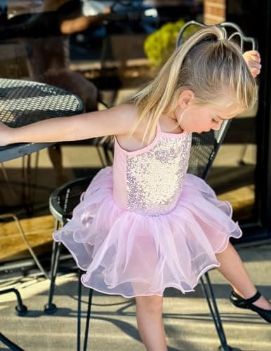 Zaclotre Girls Sequin Leotard Sparkly Strap Ballet Skirted Leotards Tutu Dress Ballerina Outfit Dance Costume for Kids — view 5