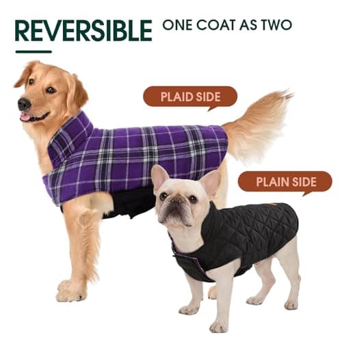 Kuoser Waterproof Dog Coat, Reversible Dog Jacket for Large Dogs, Adjustable Durable Doggie Winter Coat for Groowing Puppies Warm Puppy Cold Weather Apparel, Purple 3XL — view 3