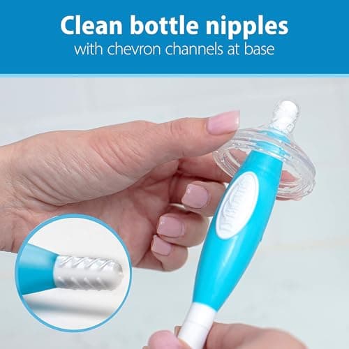 Dr. Brown’s Reusable Sponge Baby Bottle Cleaning Brush Set with Suction Cup Stand, Scrubber and Nipple Cleaner, Blue 3-Pack — view 3