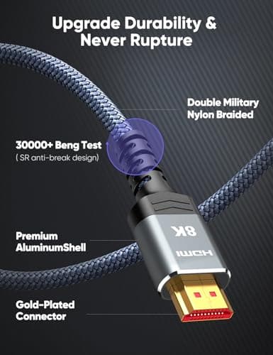 10K 8K HDMI 2.1 Cable 2-Pack 6.6FT, Highwings Certified 48Gbps Ultra High Speed Slim HDMI Cord,Support 4K@120Hz 8K@60Hz, HDCP 2.2&2.3,eARC, Dynamic HDR,DTS:X, Compatible with PS5/Blu-ray/HDTV/Roku TV — view 4