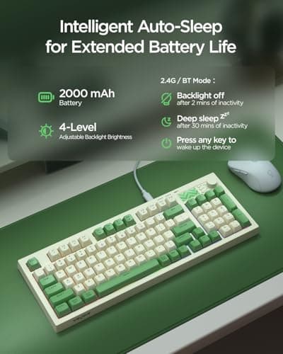 wegear Pastel Wireless Keyboard, Computer Gaming Keyboard with Media Knob, Tri-Mode Bluetooth/2.4GHz/USB-C Wired, Backlit, 94 Keys, Cute Creamy Keyboard for PC, Mac - Green — view 4