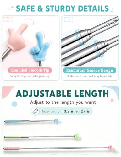 3 Pcs Pointer Finger Stick for Classroom, Extendable Teacher Pointer, Colorful Hand Shaped Teaching Wand for Whiteboards, Presentations and Reading Activities — view 2