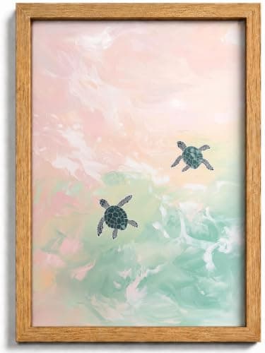 Framed Coastal Turtle Wall Art,Ocean Animal Picture,Summer Wall Decor