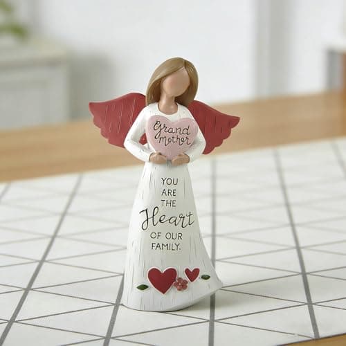 Grandmother Angel Figurine with Heart, Resin Family Love Statue, “You are the Heart of Our Family” Angel Decor, Sentimental Gift for Grandma, Nana, Grandmother Birthday — view 7