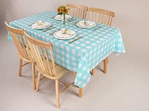 Kesfey 3 Packs Aqua and White Gingham Table Cloths 54 x 108 Inches Disposable Plastic Checkered Tablecovers Waterproof Rectangle Picnic Party Table Covers for Birthday Party Supplies Christmas — view 3