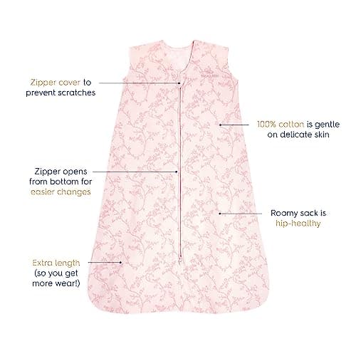 HALO Sleepsack, 100% Cotton Wearable Blanket, Swaddle Transition Sleeping Bag, TOG 0.5, Pink Toile, Medium, 6-12 Months — view 2