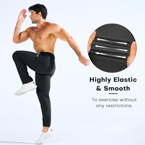 BROKIG Men's LightArmor Workout Sweatpants with Zip Pocket,UPF 50+ Stretch Joggers Men Track Pants for Gym Jogging(Black,Large) — view 4