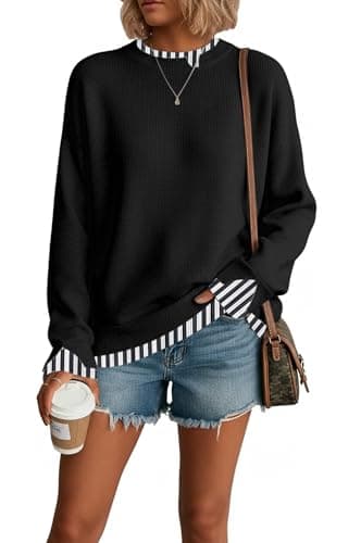 Disamer Womens Sweaters Fall Clothes Fashion 2026 Cowboy Chic Knit Cozy Sweater School Teacher Outfits Long Sleeve Pullover,Striped Black,Medium — view 4