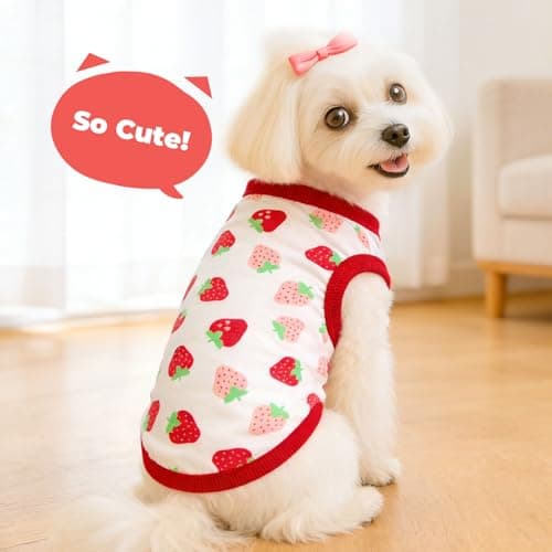 PETCARE Cartoon Dog Shirts for Small Dogs Cute Dog Clothes Red Strawberry Tshirt Soft Cotton Puppy Pajamas Breathable Sleeveless Pet Tank Top Spring Summer Dogs Clothes for Chihuahua Yorkie Shih Tzu — view 2