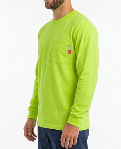 KONRECO FR Tee Shirts High Visibility Lightweight 6oz Long Sleeve Hi-Vis Flame Resistant Safety Shirts CAT 2, Yellow, Small
