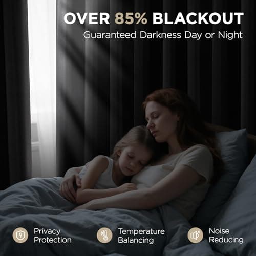 Joydeco Blackout Curtains 63 Inchs Long 52 Wide Black Out Curtains 2 Panels, Thermal Insulated Long Curtain& Drapes, Room Darkening Grommet Drapes for Living Bedroom Window (W52 x L63 Inch, Black) — view 2