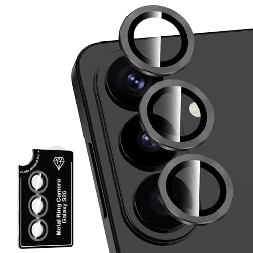 Avocase for Samsung Galaxy S26 Camera Lens Protector, Individual Metal Ring Tempered Glass Lens Cover, [Strong Adsorption] Scratch Resistant Ultra-Thin HD Clear Lens Cover, 1 Set-Black