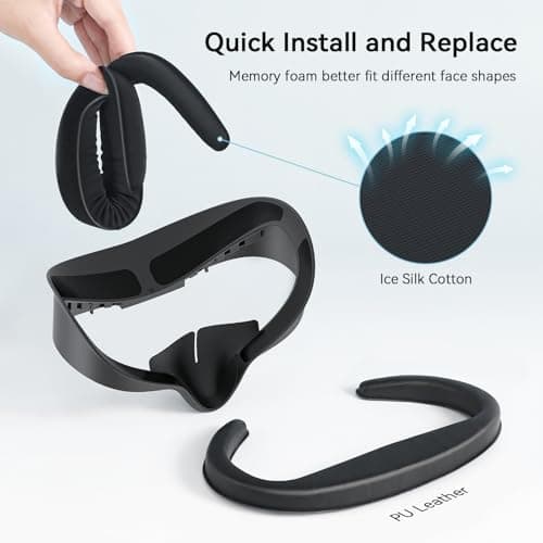AMVR Facial Interface Face Pad Cover Compatible with Meta/Oculus Quest 3S Accessories, Comfort PU and Ice Silk Cotton Cushion,Not Fit Q3 (Larger) — view 2