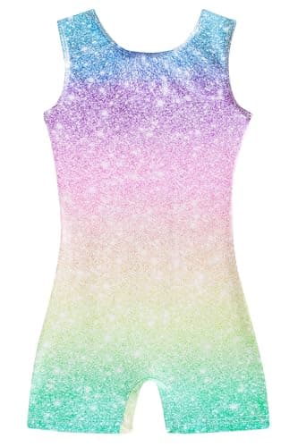 ACOCOPY Girls Leotard for Gymnastics Shining Rainbow Ballet Dance Acro Bodysuits Stretchy Gradient Biketard Outfits 6-7 Years