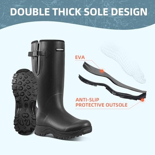 TerraTrax Men's Winter Rubber Boots & Heavy Duty Work Boot, Waterproof Insulated Muck Rain Boots for Snow, Farm, Hunting & Ice Fishing (Sub-Zero Cold Rated), Wellington Black 10 — view 5