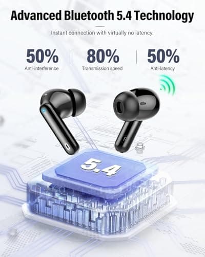Wireless Earbuds, Bluetooth 5.4 Headphones Bass Stereo, Ear Buds with Noise Cancelling Mic, LED Display in Ear Earphones Clear Calls, IP7 Waterproof Bluetooth Earbuds for Phones/Sports/Laptop, Black — view 3