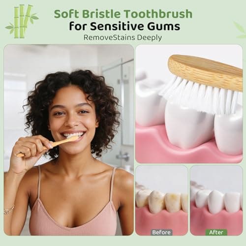 Bamboo Toothbrushes 10 Pack, BPA Free Plant Based Soft Bristle Toothbrush