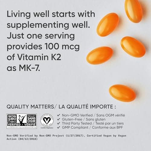 Sports Research® Vitamin K2 MK-7 100mcg with Coconut MCT Oil, 60 Vegan Softgels (2 Month Supply), Vegan Certified, Non-GMO Verified, Gluten & Soy Free Supplement — view 4
