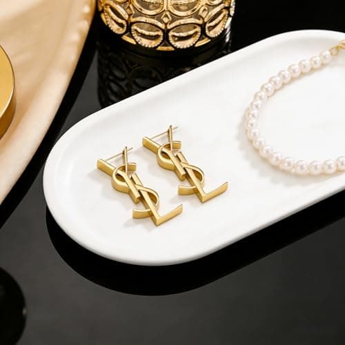 HNWBFCT Designer Inspired Earrings,luxury designer earrings,Monogram Hoop Earrings, Women's Minimalist Swing Letter Stud Earrings ,18K Gold Plated Hypoallergenic Everyday Jewelry ,Personalized Birthday Gift for Best Friend — view 2