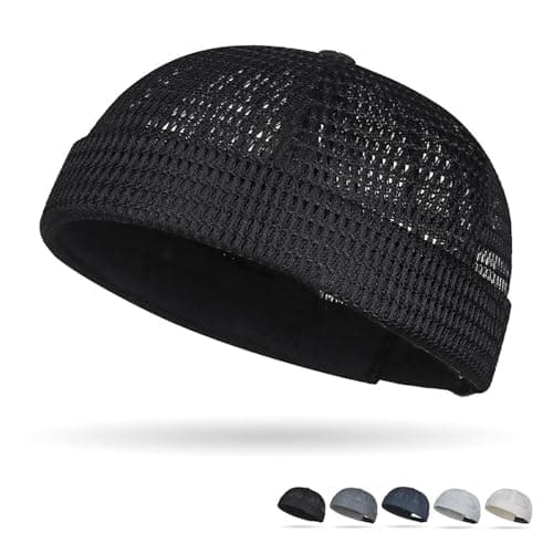 Men's Breathable Brimless Hat Summer Style Mesh Tang, Mesh Tang Hat, Adjustable Breathable Docker Cap for Men Women (Black)