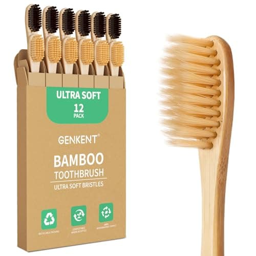 GENKENT Ultra Soft Bamboo Toothbrush, 12 Pack, 0.15mm Bristles