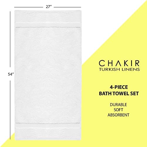Chakir Turkish Linens 4 Piece Bath Towel Set, 100% Cotton Luxury Turkish Towels for Bathroom, Soft Absorbent Bath Towels, 27 x 54 Inches, White — view 5