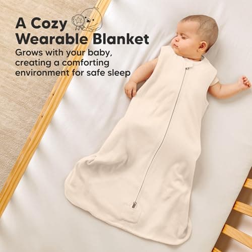 2-Pack Baby Sleep Sacks, Zipper Wearable Blanket - 100% Organic Cotton 0.5TOG, Soft Lightweight Toddler Sleeping Sack 6-12 months, Easy to Wear Newborn Swaddles Sleepsack (Ecru, M) — view 4