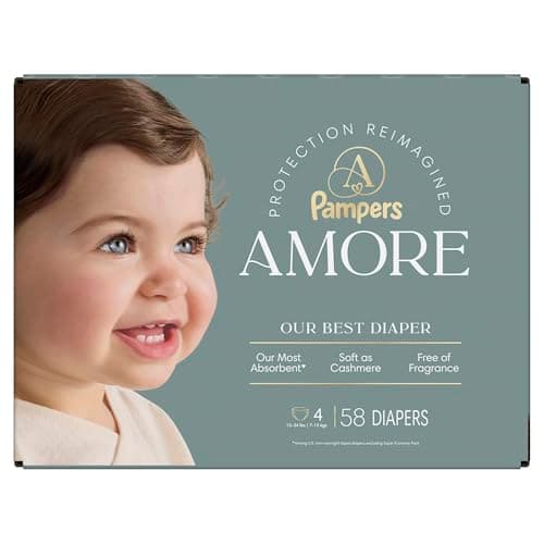 Pampers Amore, Size 4 (15-34 lbs), 58 Count, Our Best Diaper – Hypoallergenic & Fragrance Free, Up to 100% Leakproof, Soft as Cashmere — view 15