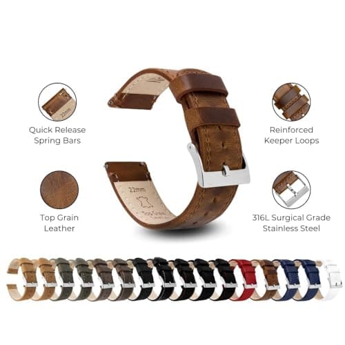 BARTON WATCH BANDS Barton 20mm Leather Watch Band for Men - Premium 20mm Watch Band Leather Design - Elegant 20mm Leather Watch Strap Replacement - Compatible with Most Men's Watches — view 3