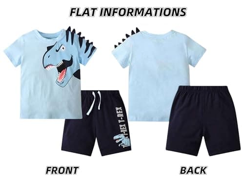 Toddler Boy Summer Outfits Clothes, Kids Boys Short Sleeve Cotton T-Shirt and Shorts Clothing Sets 2-7T (4-5T, Blue Dinosaur) — view 5