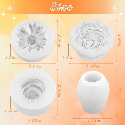 ZQYSING Flower Candle Molds Set, 3D Rose, Daisy, Peony, Tulips Floral Molds — view 2