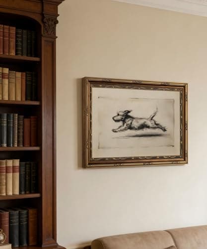 Vintage Gold Framed Wall Art Antique Terrier Sketch Wall Art Running Dog Wall Decor Picture Classic Minimalist Line Dog Poster Print for Living Room Bedroom 9x11in — view 2