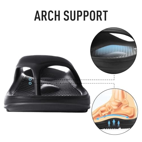 shevalues Orthopedic Sandals for Women Arch Support Recovery Flip Flops Pillow Soft Summer Beach Shoes, Black 39 (7.5-8 Women/6-6.5 Men) — view 3