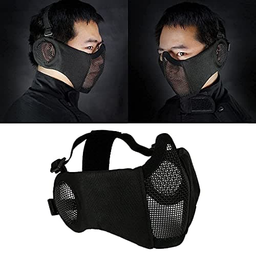 AOUTACC Airsoft Mesh Mask, Half Face Mesh Masks with Ear Protection and Tactical Goggles Set for CS/Hunting/Paintball/Shooting — view 3