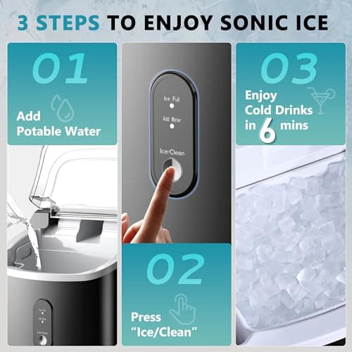 EUHOMY Nugget Ice Maker Countertop with Handle, Ready in 6 Mins, 34lbs Per Day, Removable Top Cover, Auto-Cleaning, Portable Sonic Ice Maker with Basket and Scoop, for Home/Party/RV/Camping (Black) — view 5