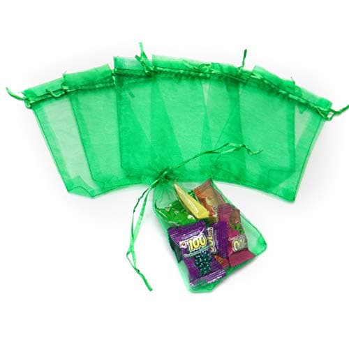 Bezall 100Pcs 3x4 Inch Green Organza Bags with Drawstring, Christmas Small Mesh Jewelry Gift Pouches Baby Shower Party Favor Bags — view 4