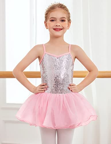 Zaclotre Girls Sequin Leotard Sparkly Strap Ballet Skirted Leotards Tutu Dress Ballerina Outfit Dance Costume for Kids