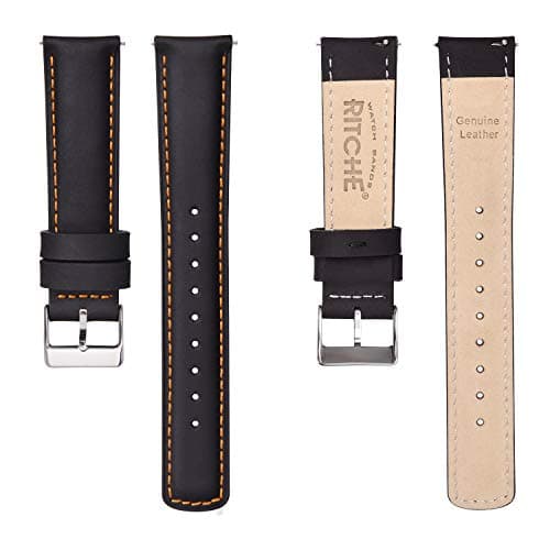 Ritche Quick Release Leather Watch Bands Genuine Watch Straps for Men Women- 18mm 20mm 21mm 22mm 23mm 24mm Top Grain Leather Watch Strap, Valentine's day gifts for him or her, Black & Orange & Silver, — view 4