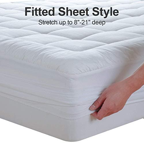 EASELAND Queen Size Mattress Pad Pillow Top Mattress Cover Quilted Fitted Mattress Protector Cotton Top Stretches up 8-21" Deep Pocket Cooling Mattress Topper (60x80 inch, White) — view 5