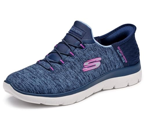 Skechers Women's Summits Hands-Free Slip-Ins – Memory Foam Insole, Heel Pillow, Vegan Materials Sneaker, Navy Purple, 5
